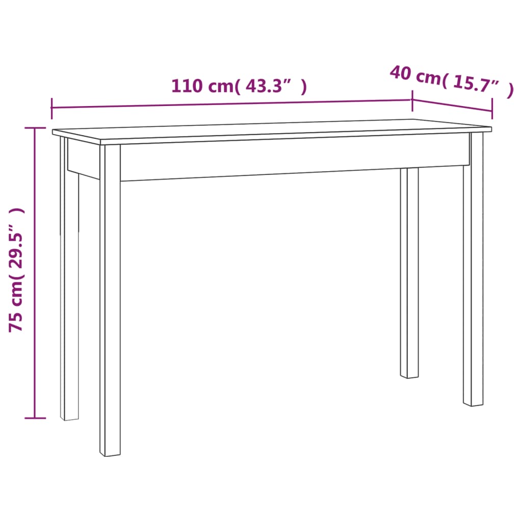 Tavolo Consolle Grigio 110x40x75 cm in Legno Massello di Pino 814241