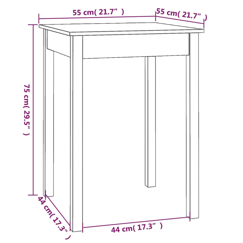 Tavolo da Pranzo 55x55x75 cm in Legno Massello di Pino cod mxl 62286