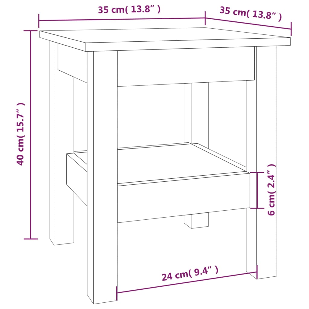 Tavolino da Salotto Grigio 35x35x40 cm Legno Massello di Pino