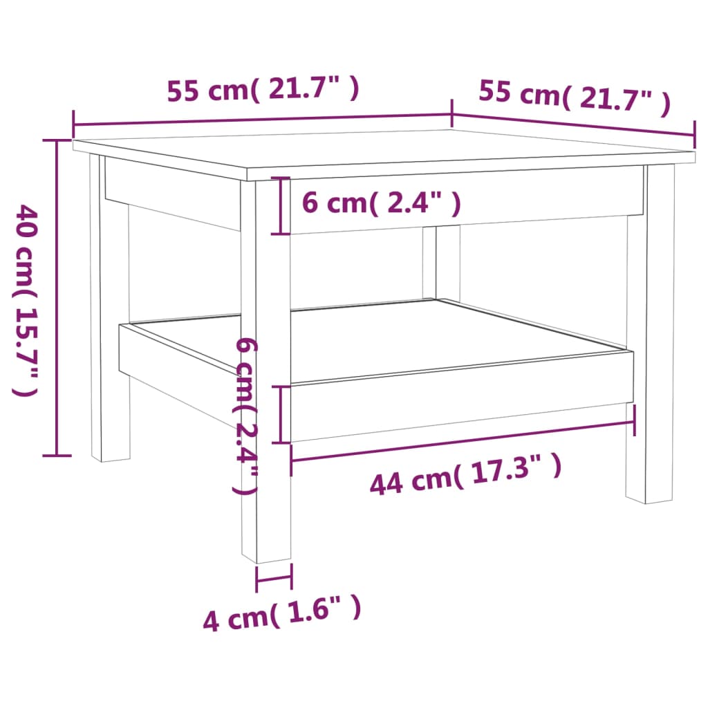 Tavolino da Salotto 55x55x40 cm Legno Massello di Pino cod mxl 9183