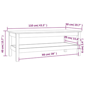 Tavolino da Salotto Bianco 110x50x40 cm Legno Massello di Pino 814275