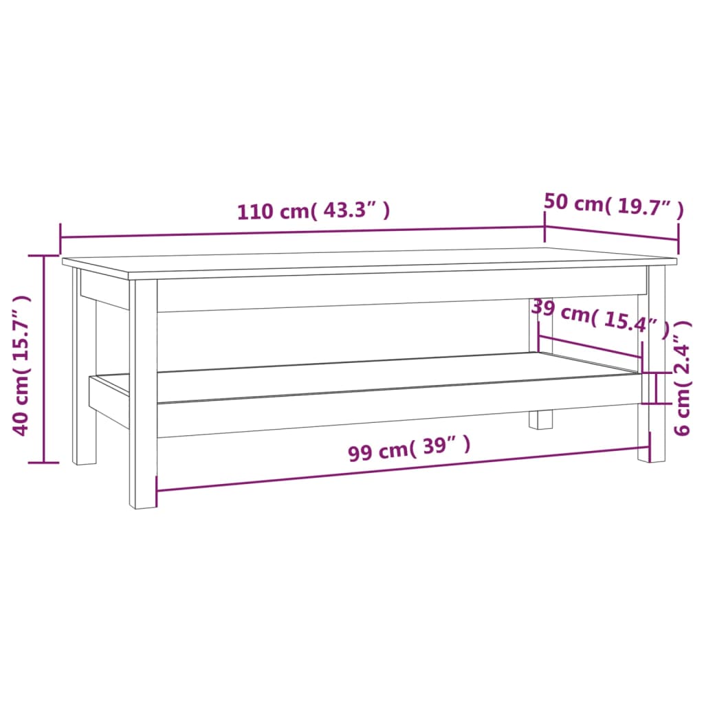 Tavolino da Salotto Grigio 110x50x40 cm Legno Massello di Pino cod mxl 16896