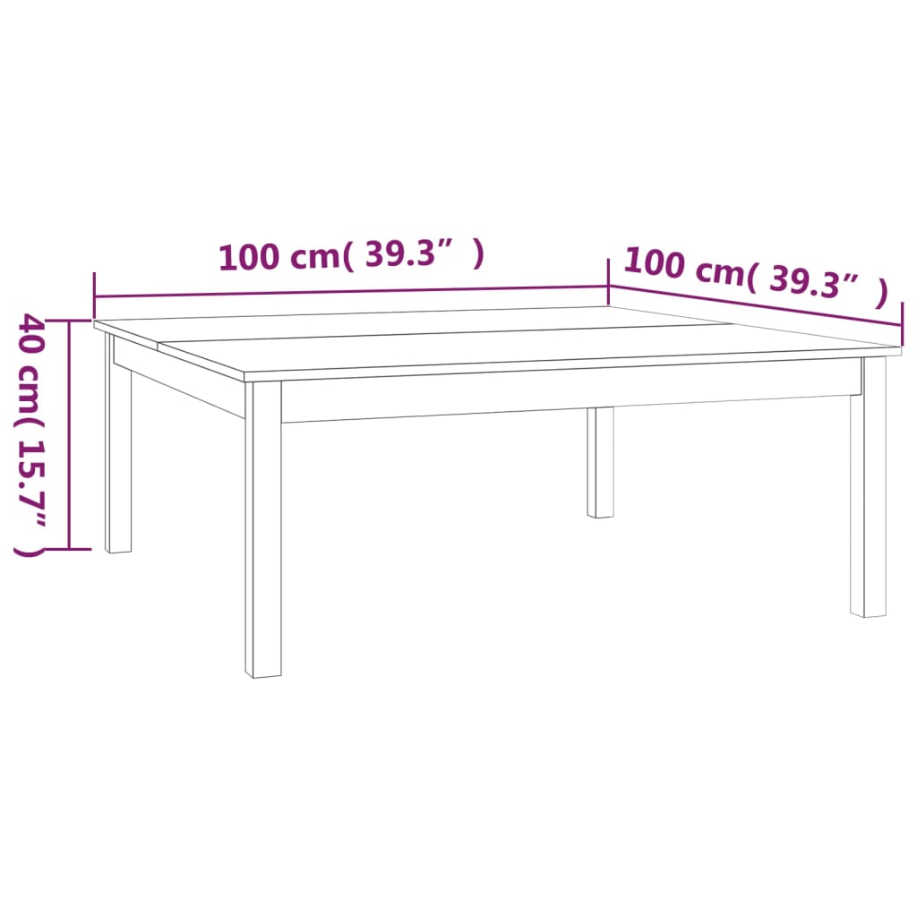 Tavolino da Salotto Bianco 100x100x40 cm Legno Massello di Pino 814290