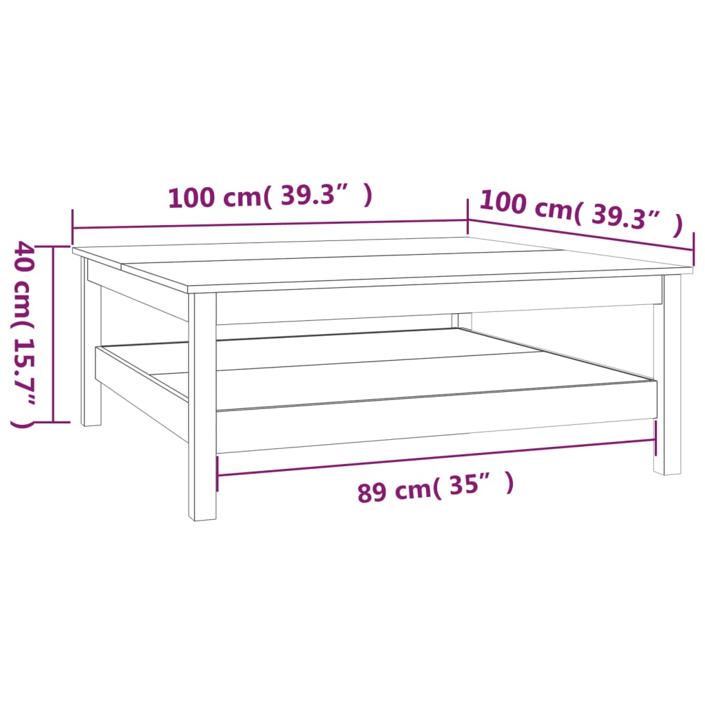 Tavolino da Salotto 100x100x40 cm Legno Massello di Pino 814294