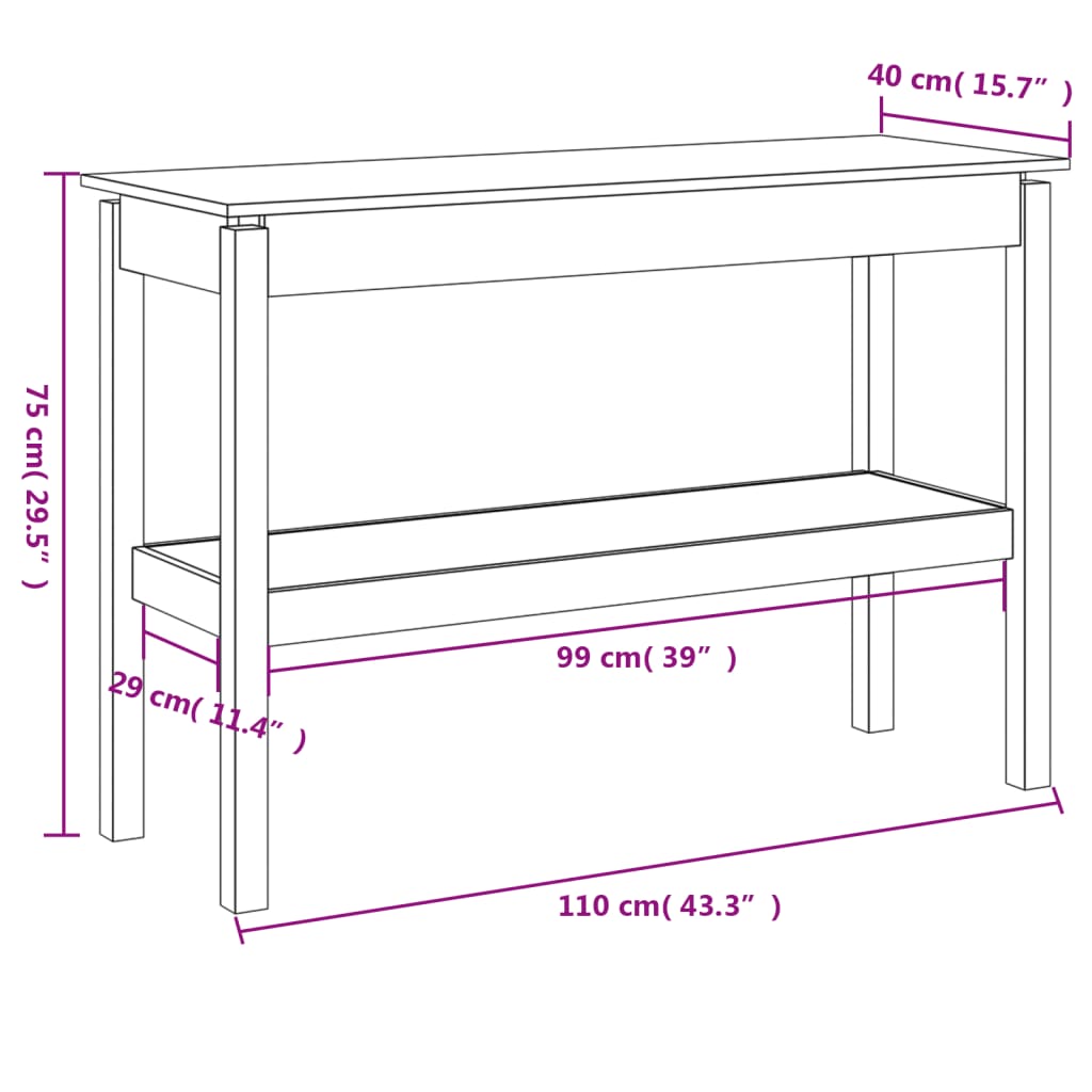 Tavolo Consolle Bianco 110x40x75 cm in Legno Massello di Pino 814300