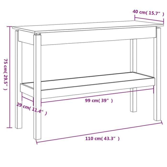 Tavolo Consolle Grigio 110x40x75 cm in Legno Massello di Pino