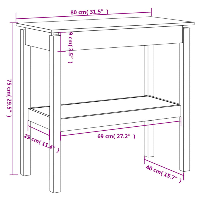 Tavolo Consolle Bianco 80x40x75 cm in Legno Massello di Pino 814305