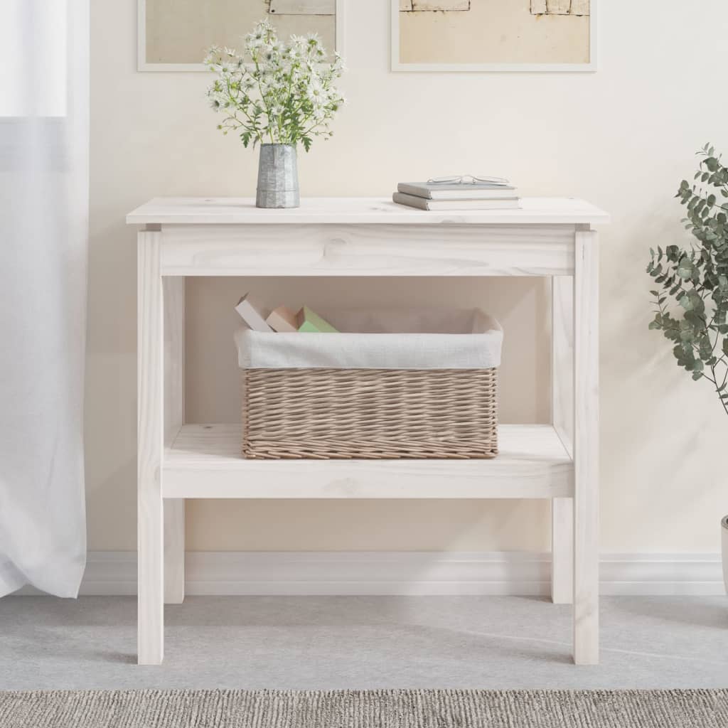 Tavolo Consolle Bianco 80x40x75 cm in Legno Massello di Pino 814305