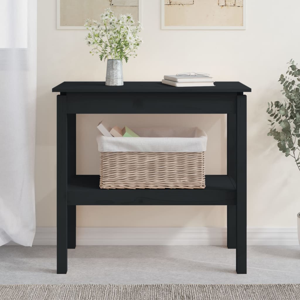 Tavolo Consolle Nero 80x40x75 cm in Legno Massello di Pino 814308