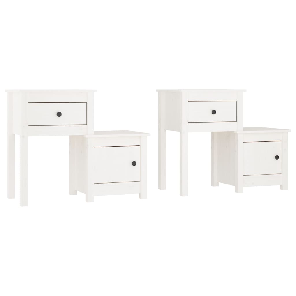 Comodini 2 pz Bianchi 79,5x38x65,5 cm in Legno Massello di Pino