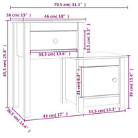 Comodini 2 pz Bianchi 79,5x38x65,5 cm in Legno Massello di Pino