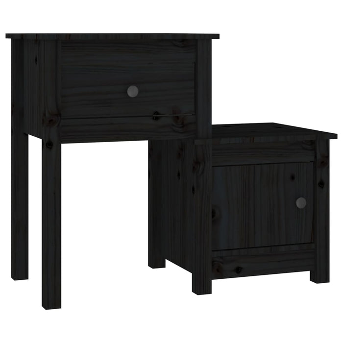 Comodino Nero 79,5x38x65,5 cm in Legno Massello di Pino