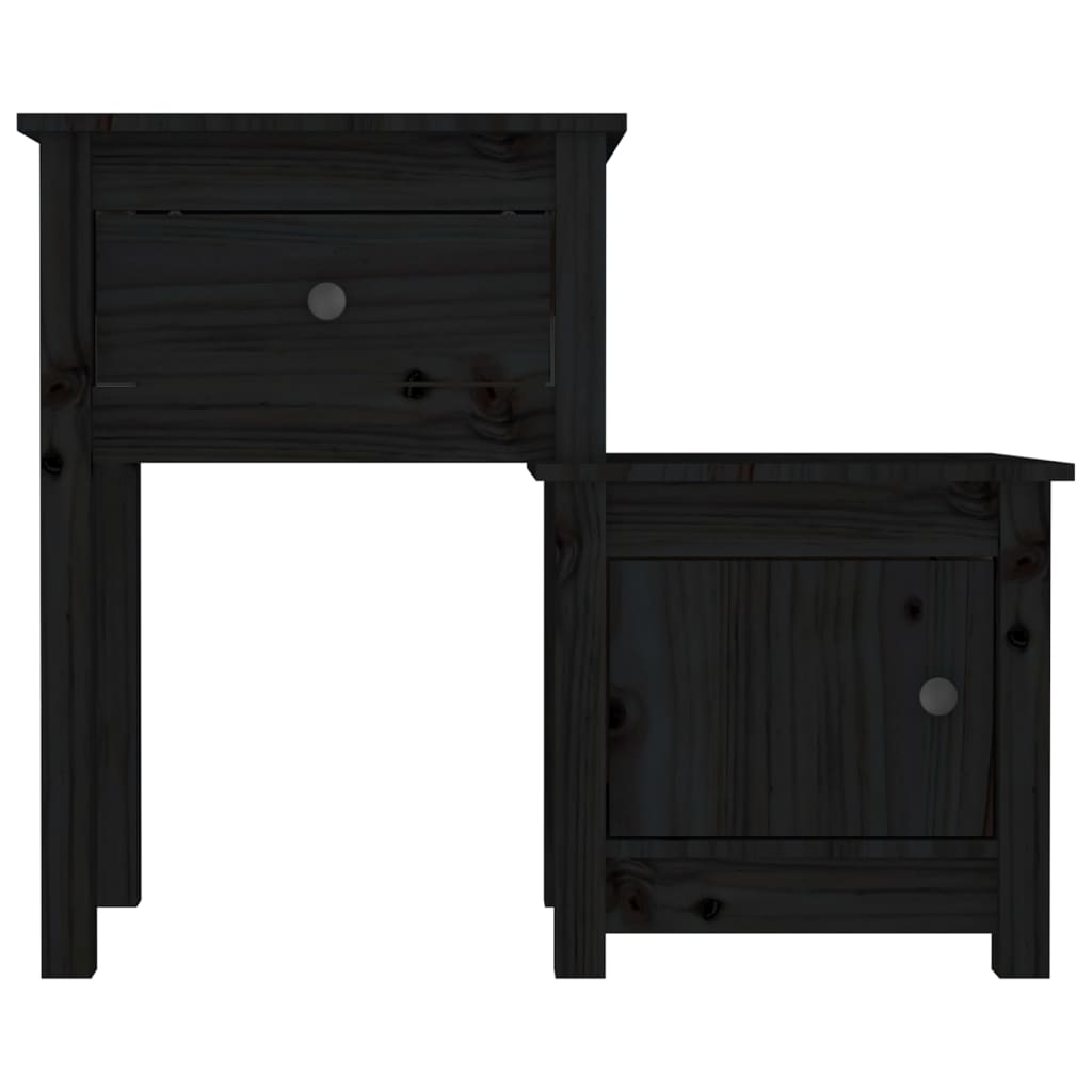 Comodino Nero 79,5x38x65,5 cm in Legno Massello di Pino