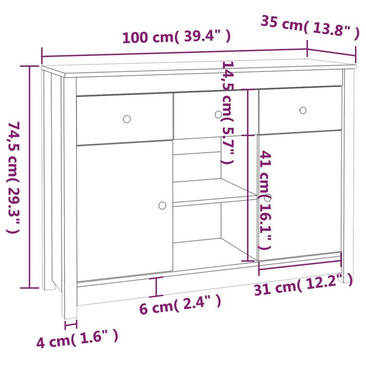 Credenza 100x35x74,5 cm in Legno Massello di Pino cod mxl 9461