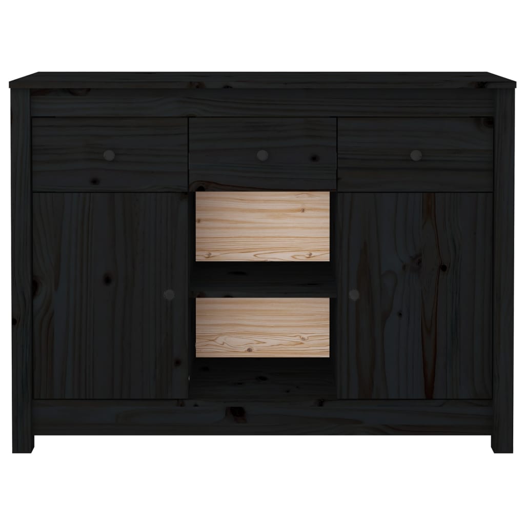 Credenza Nera 100x35x74,5 cm in Legno Massello di Pino