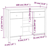 Credenza Nera 100x35x74,5 cm in Legno Massello di Pino