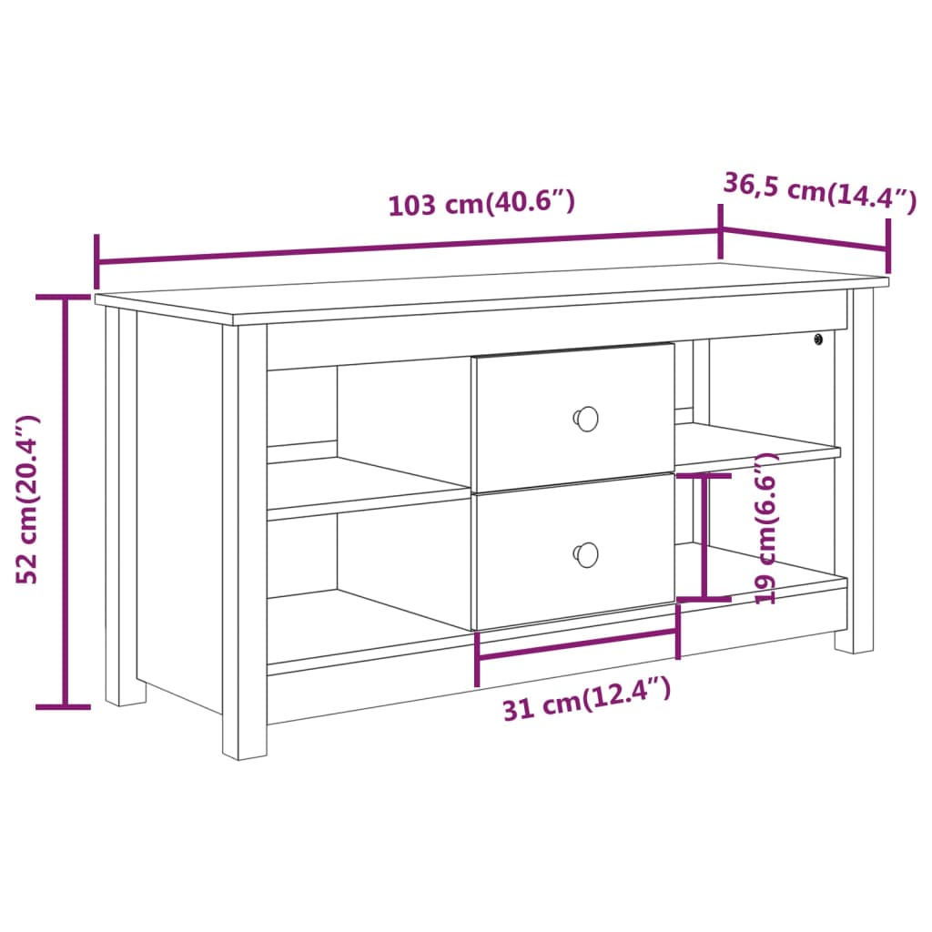 Mobile Porta TV Bianco 103x36,5x52 cm in Legno Massello di Pino cod mxl 18462