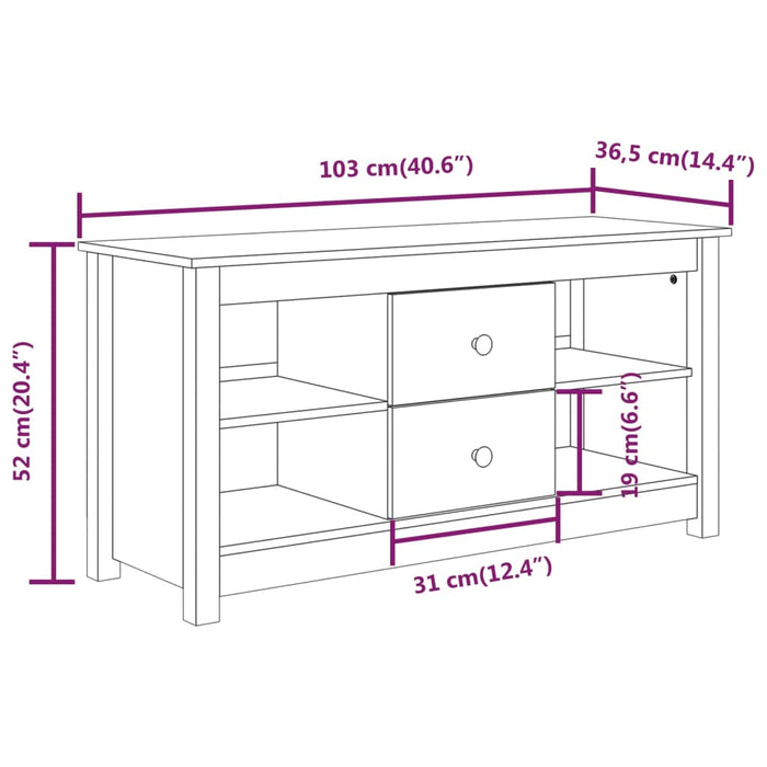 Mobile Porta TV Bianco 103x36,5x52 cm in Legno Massello di Pino 814570