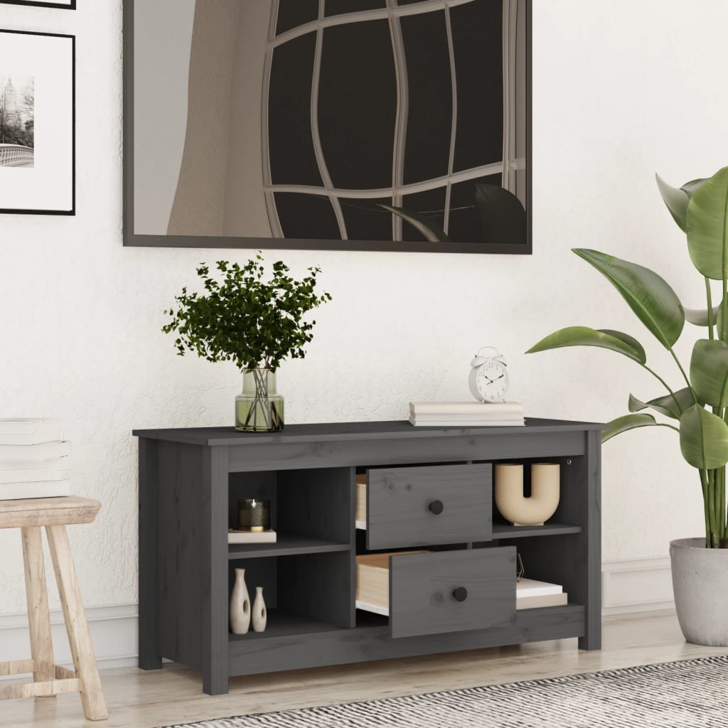 Mobile Porta TV Grigio 103x36,5x52 cm in Legno Massello di Pino cod mxl 25997