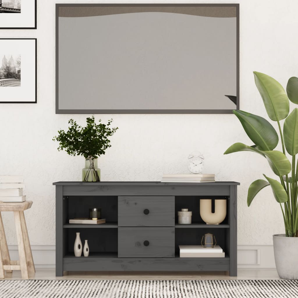 Mobile Porta TV Grigio 103x36,5x52 cm in Legno Massello di Pino cod mxl 25997