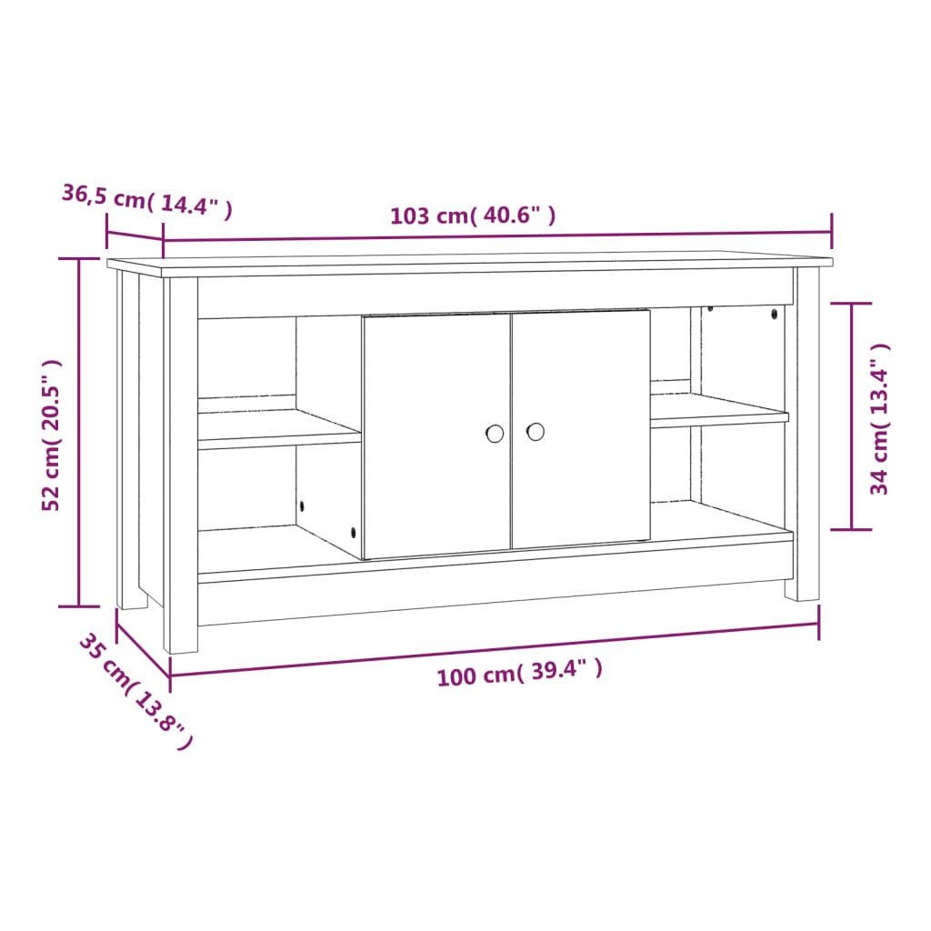 Mobile Porta TV Miele 103x36,5x52 cm in Legno Massello di Pino cod mxl 12934