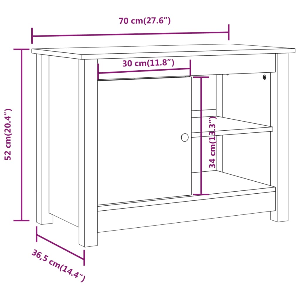 Mobile Porta TV Bianco 70x36,5x52 cm in Legno Massello di Pino 814580