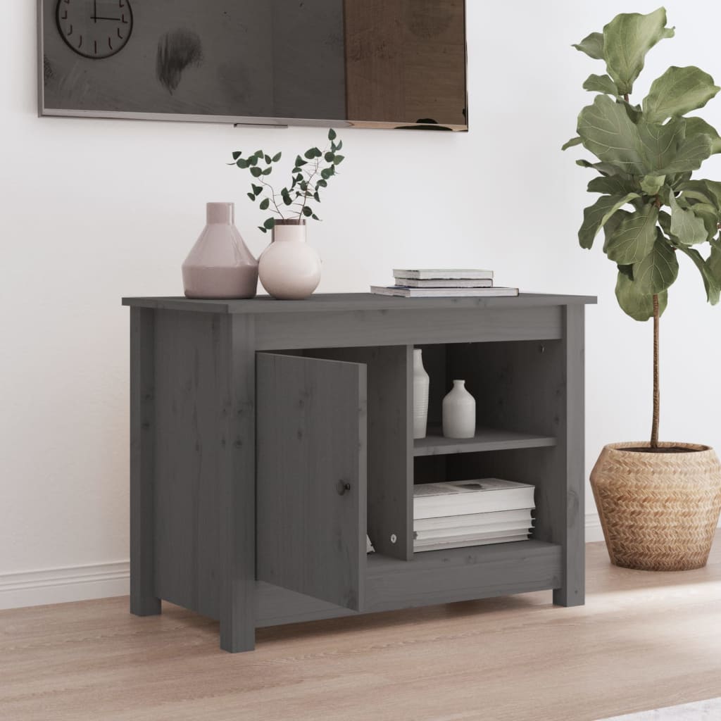 Mobile Porta TV Grigio 70x36,5x52 cm in Legno Massello di Pino