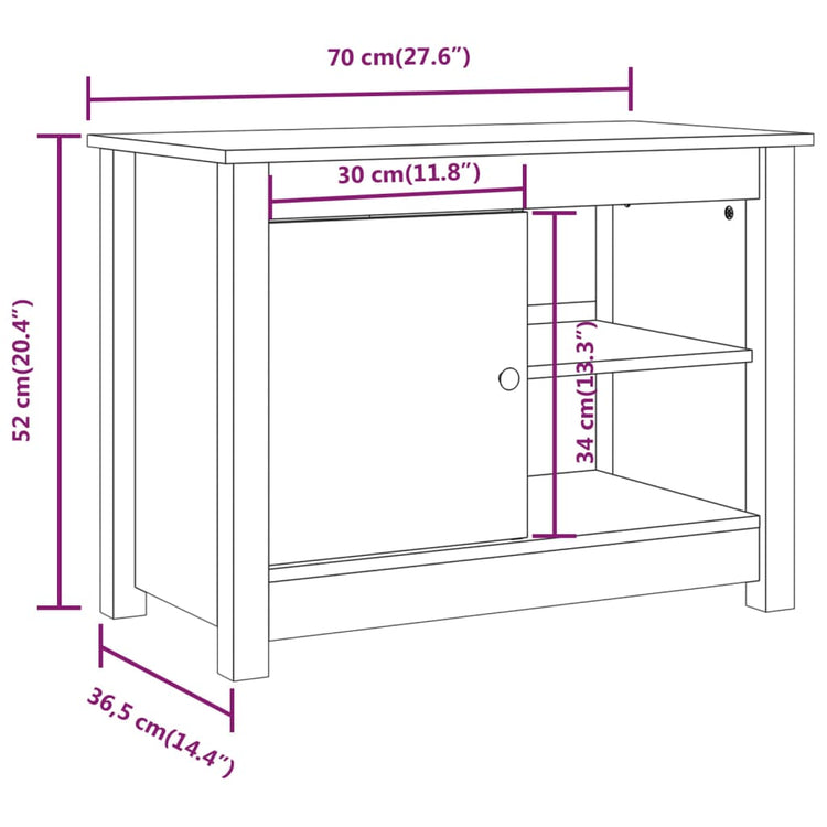 Mobile Porta TV Grigio 70x36,5x52 cm in Legno Massello di Pino