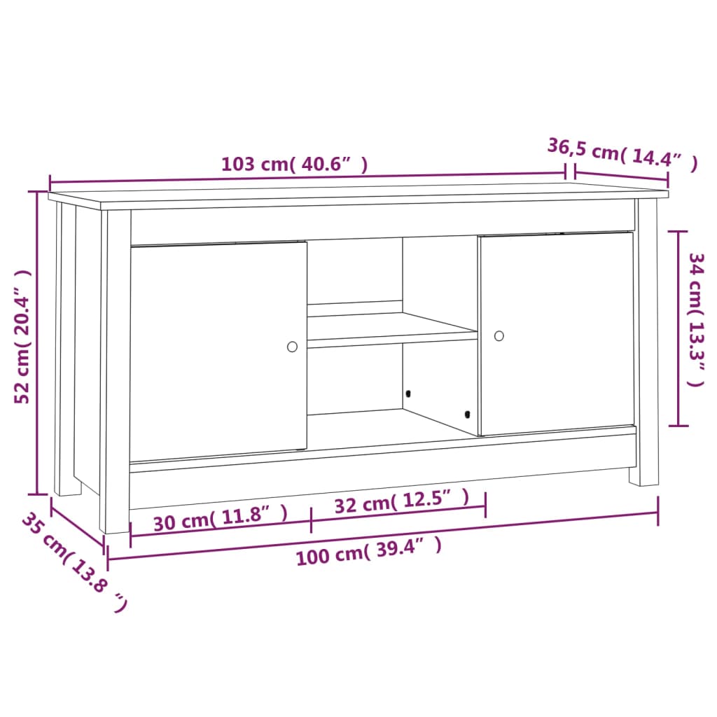 Mobile Porta TV 103x36,5x52 cm in Legno Massello di Pino cod 11922