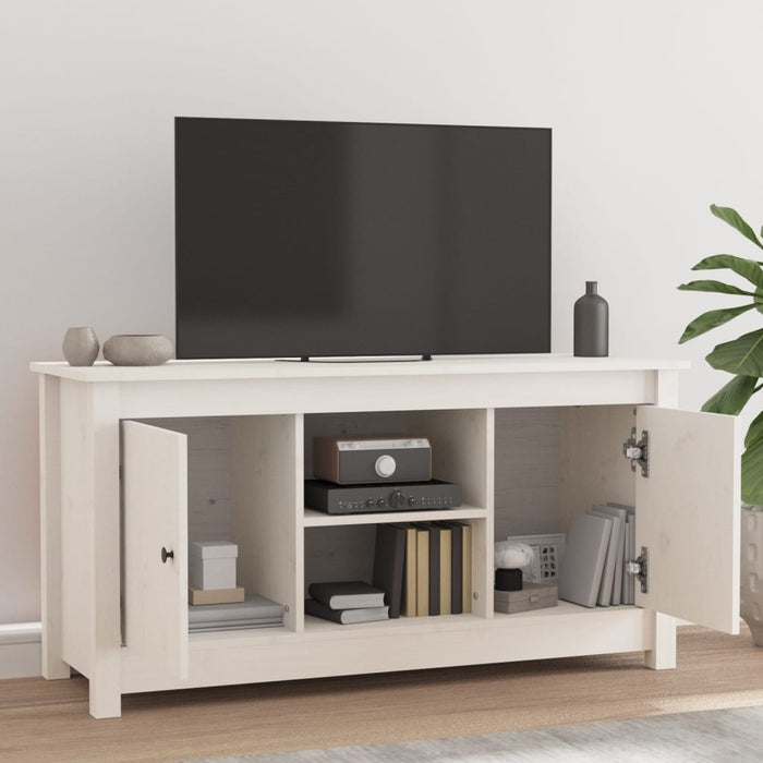 Mobile Porta TV Bianco 103x36,5x52 cm in Legno Massello di Pino 814585