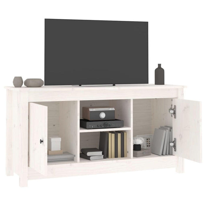 Mobile Porta TV Bianco 103x36,5x52 cm in Legno Massello di Pino 814585