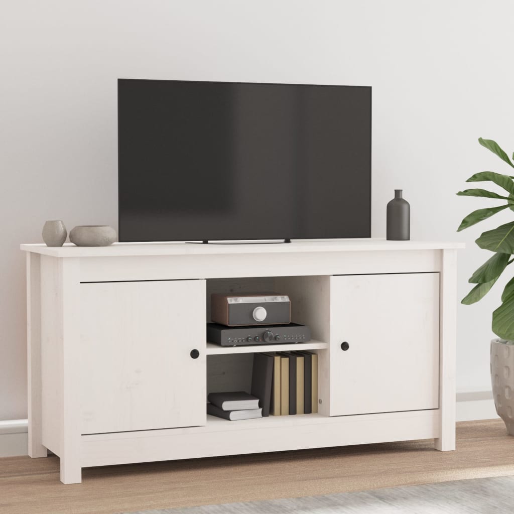 Mobile Porta TV Bianco 103x36,5x52 cm in Legno Massello di Pino 814585