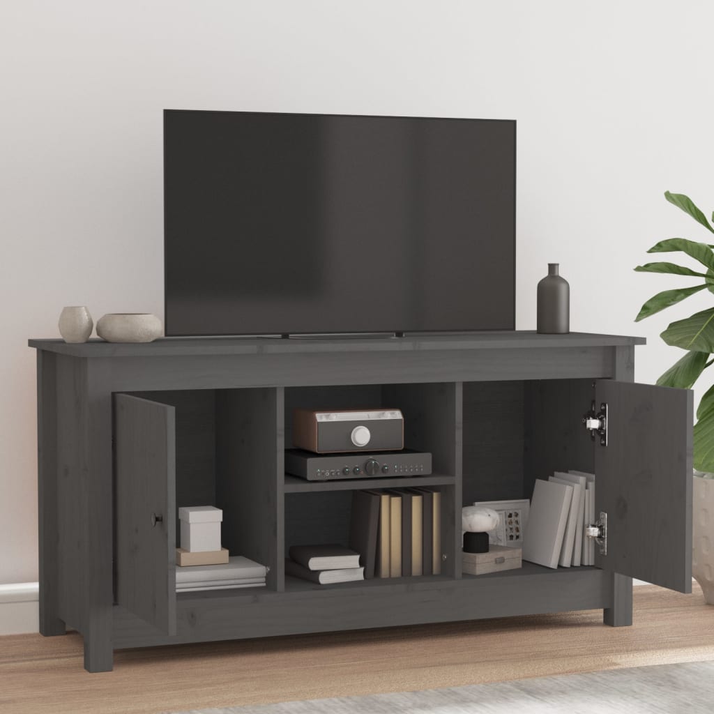 Mobile Porta TV Grigio 103x36,5x52 cm in Legno Massello di Pino 814586