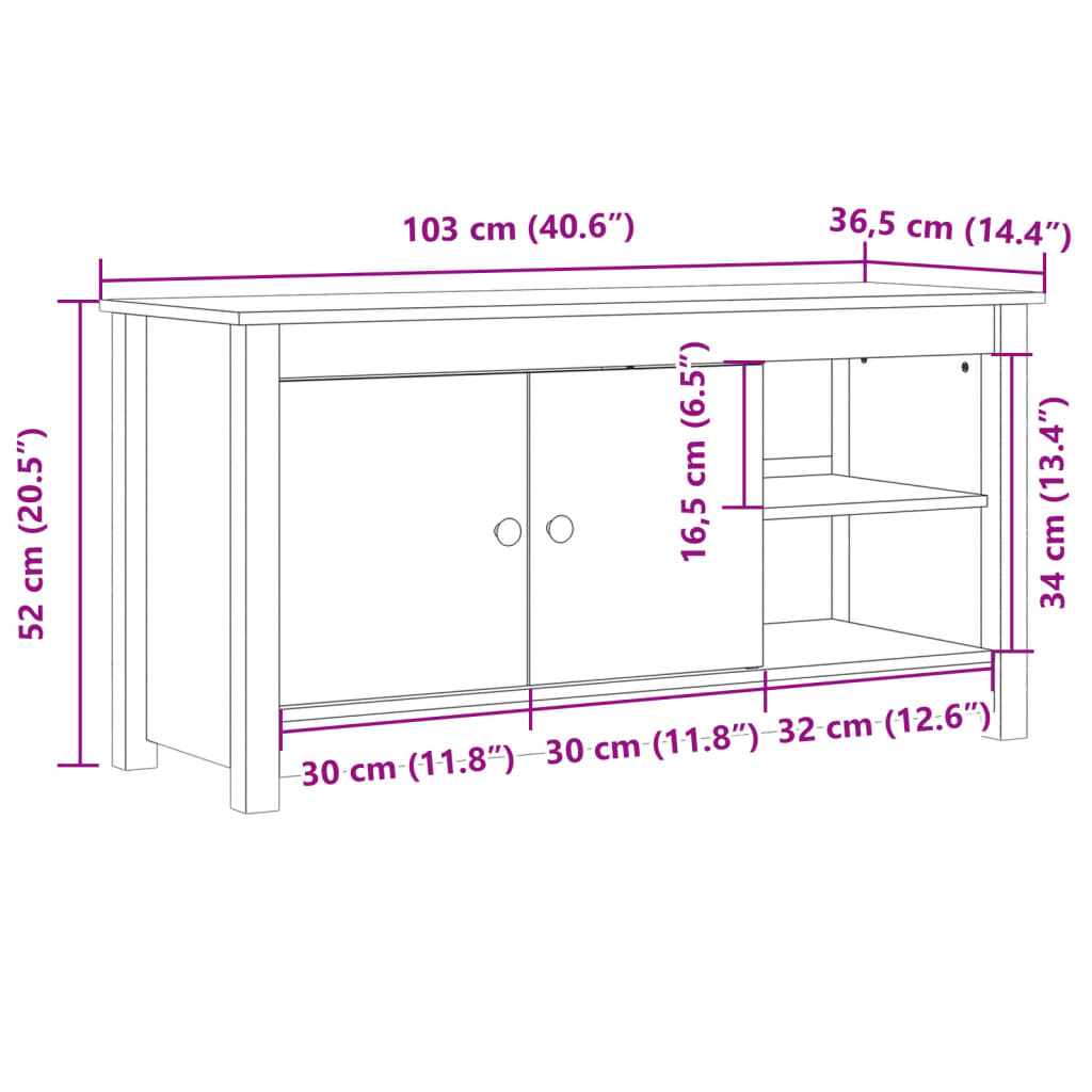 Mobile Porta TV Grigio 103x36,5x52 cm in Legno Massello di Pino 814591