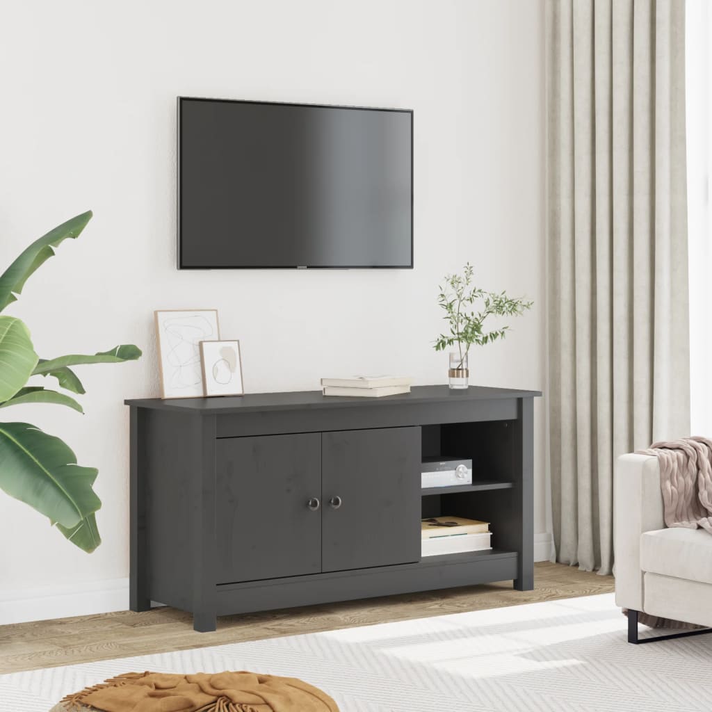 Mobile Porta TV Grigio 103x36,5x52 cm in Legno Massello di Pino 814591