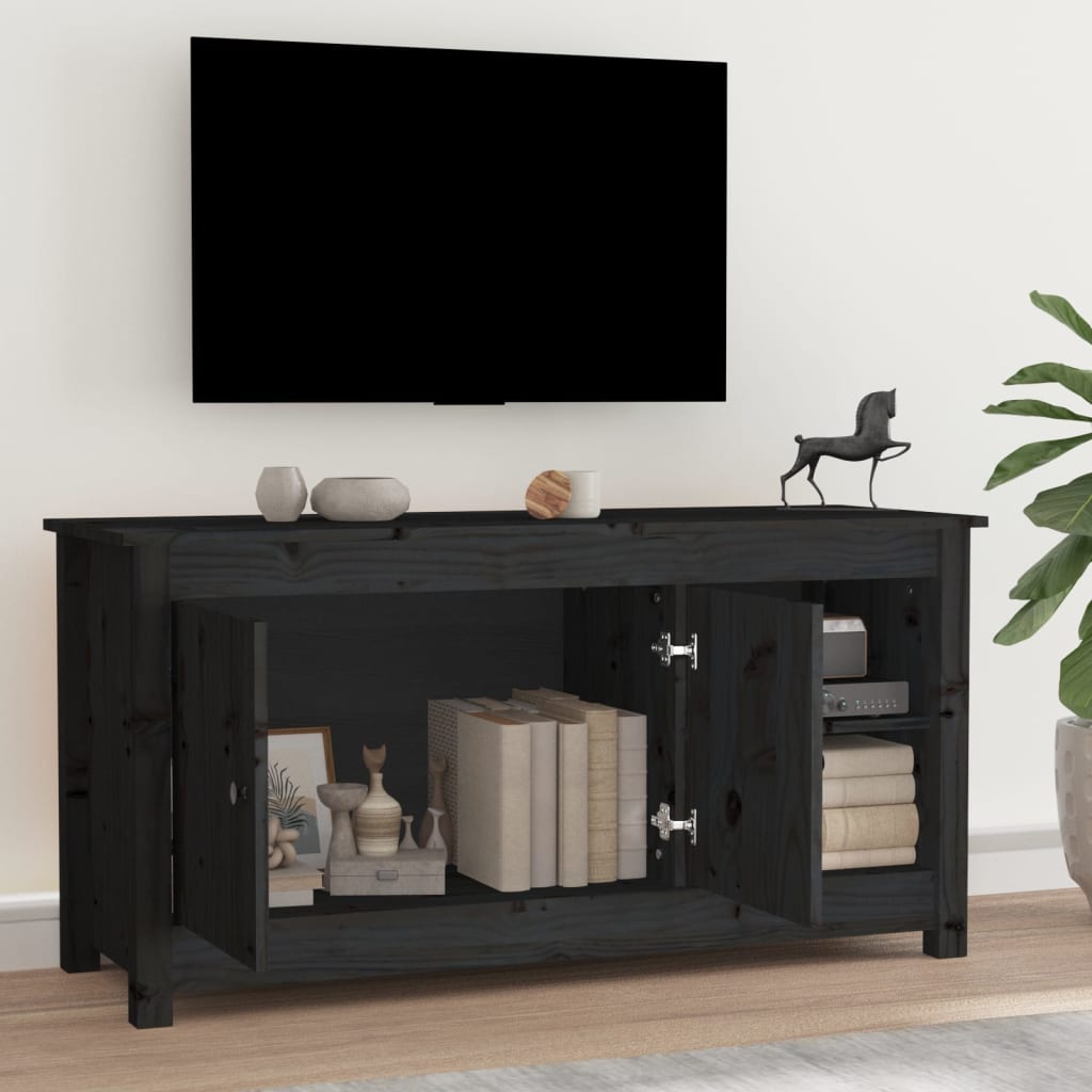 Mobile Porta TV Nero 103x36,5x52 cm in Legno Massello di Pino cod mxl 27898