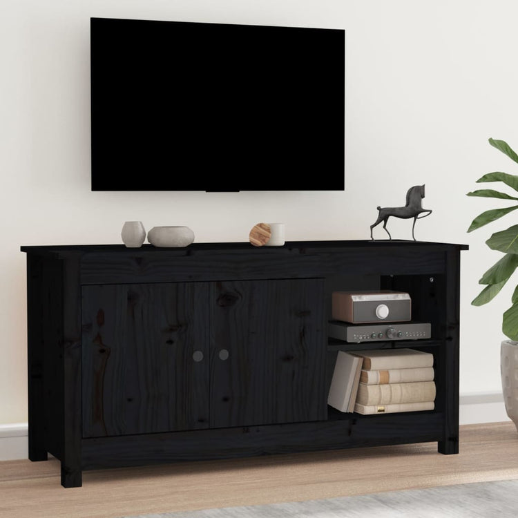 Mobile Porta TV Nero 103x36,5x52 cm in Legno Massello di Pino cod mxl 27898