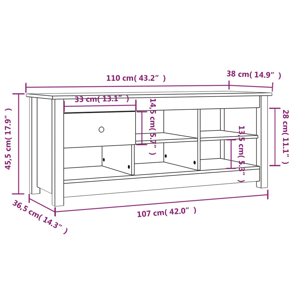 Scarpiera Grigia 110x38x45,5 cm in Legno Massello di Pino 814596