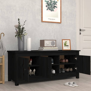 Scarpiera Nera 110x38x45,5 cm in Legno Massello di Pino 814603