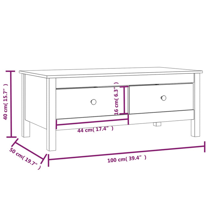 Tavolino da Salotto 100x50x40 cm in Legno Massello di Pino