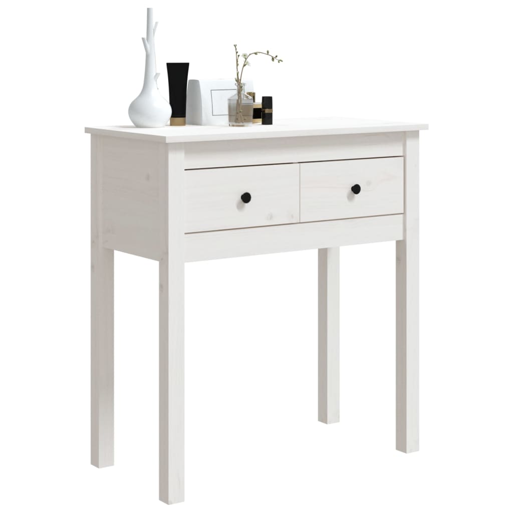 Tavolo Consolle Bianco 70x35x75 cm in Legno Massello di Pino 814610