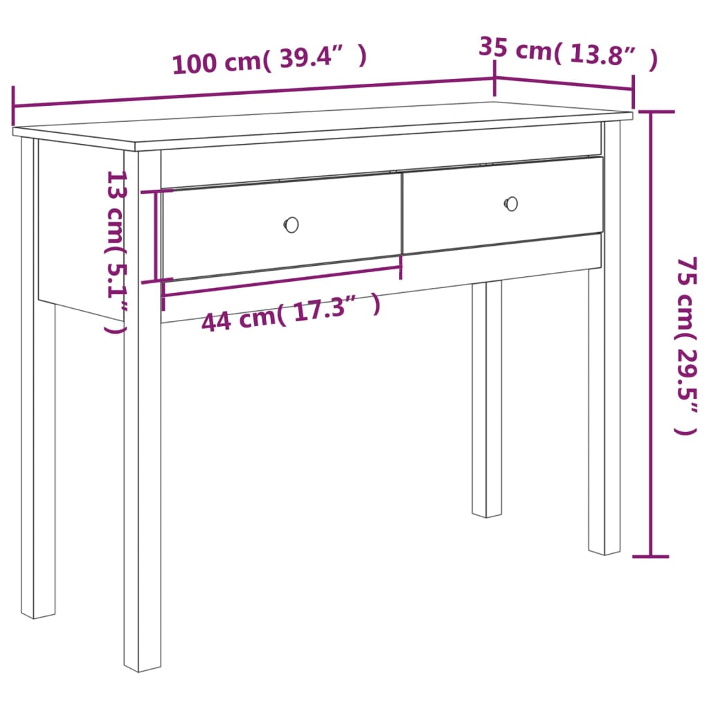 Tavolo Consolle 100x35x75 cm in Legno Massello di Pino 814614