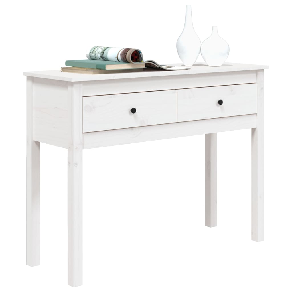 Tavolo Consolle Bianco 100x35x75 cm in Legno Massello di Pino