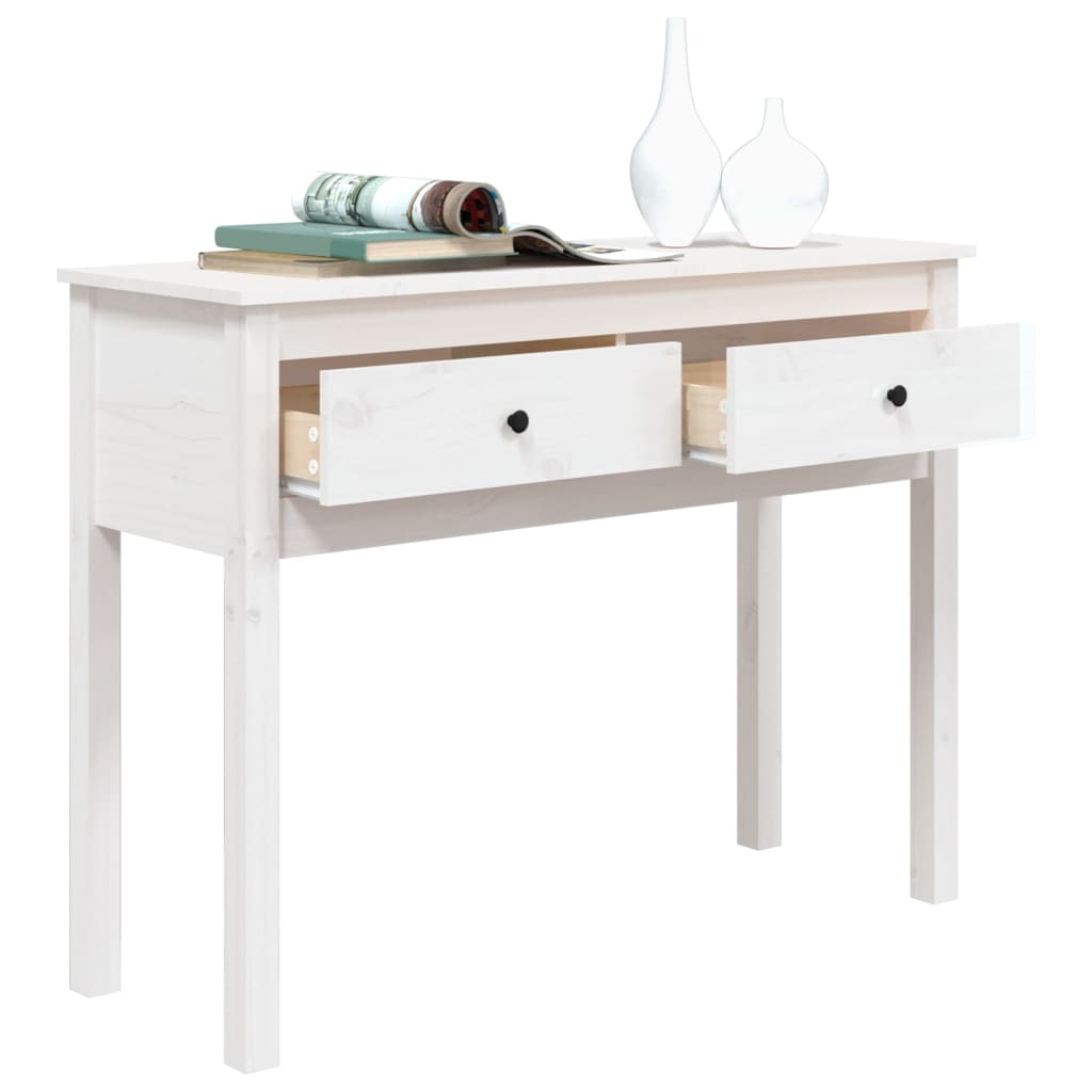 Tavolo Consolle Bianco 100x35x75 cm in Legno Massello di Pino 814615