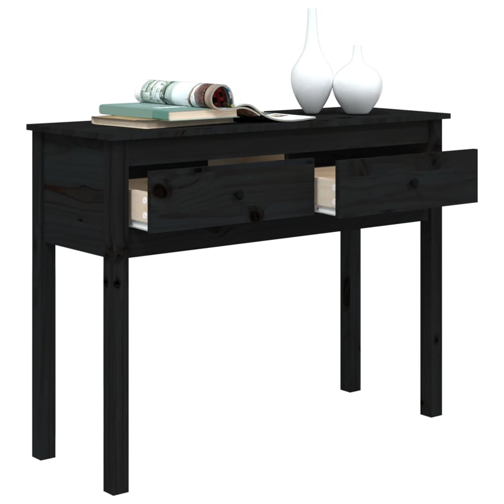 Tavolo Consolle Nero 100x35x75 cm in Legno Massello di Pino 814618