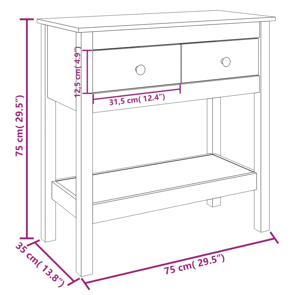 Tavolo Consolle 75x35x75 cm in Legno Massello di Pino cod mxl 9339