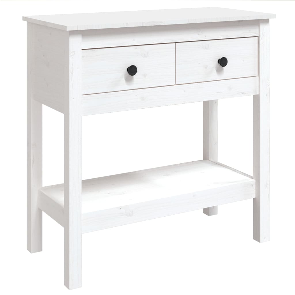 Tavolo Consolle Bianco 75x35x75 cm in Legno Massello di Pino cod mxl 14825