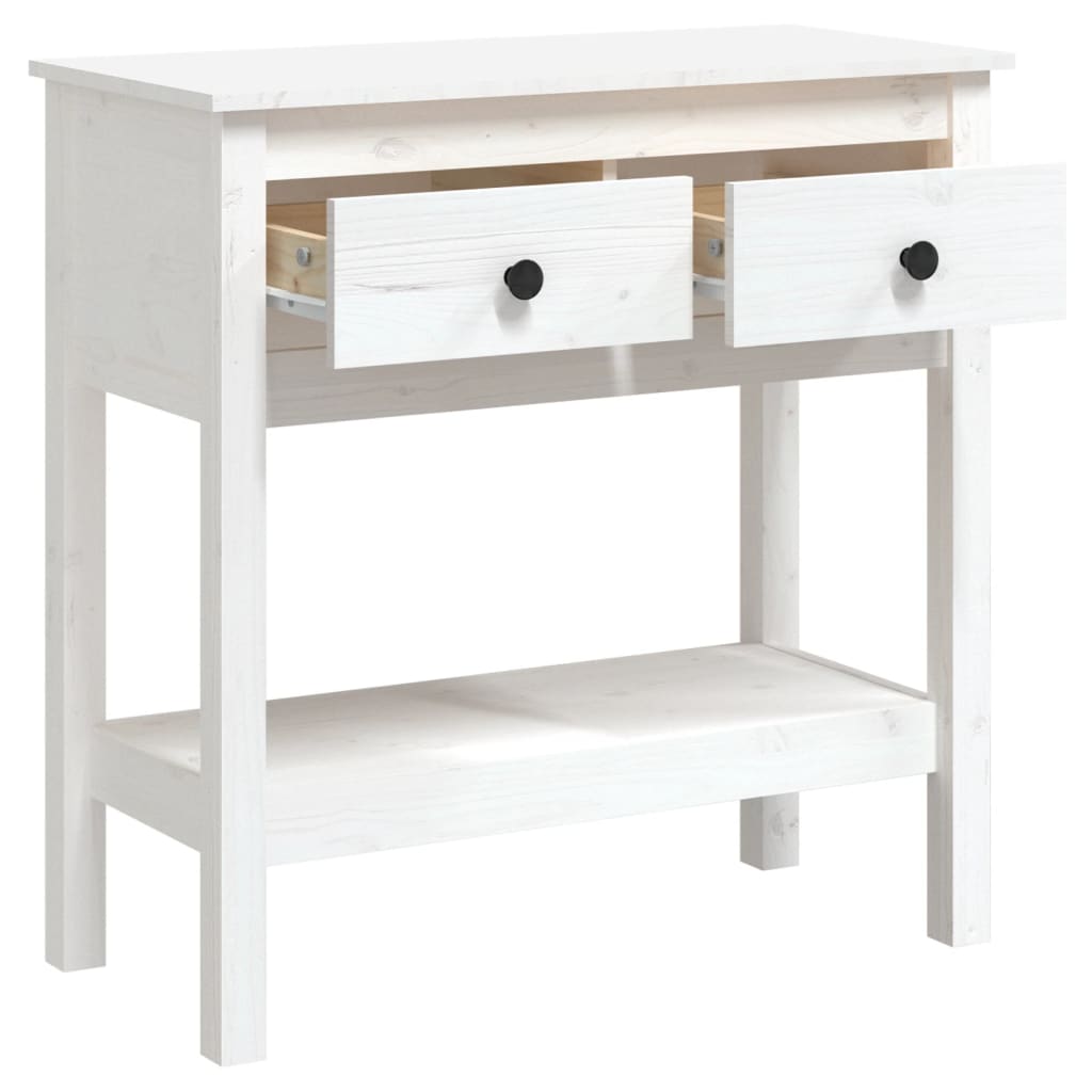 Tavolo Consolle Bianco 75x35x75 cm in Legno Massello di Pino cod mxl 14825