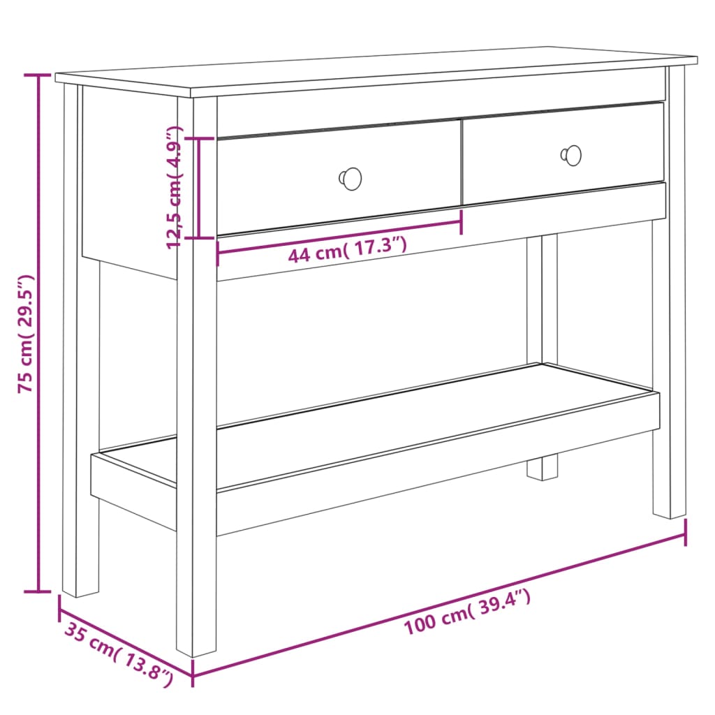 Tavolo Consolle 100x35x75 cm in Legno Massello di Pino cod mxl 13746