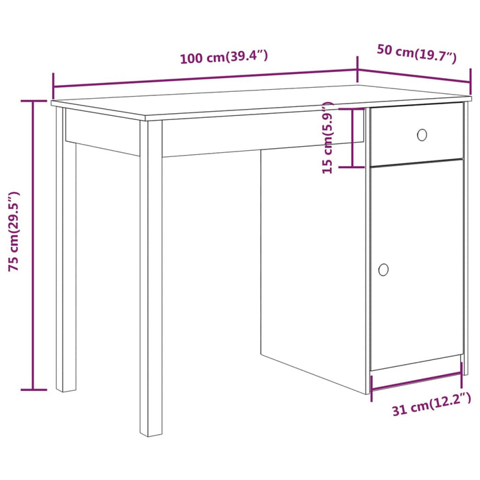 Scrivania 100x50x75 cm in Legno Massello di Pino cod mxl 73042